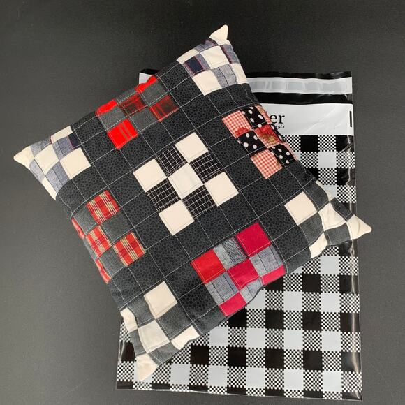 Handmade Accent Throw Pillow 11" Square Nine Patch Black Red White Gift For Her - Picture 10 of 11
